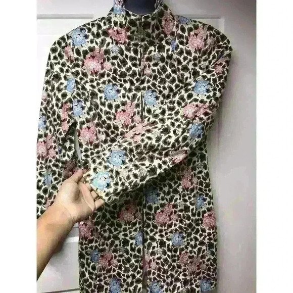 Nicole Miller Size 4 Womens Leopard Floral Animal Print Blazer Coat Jacket Long - Picture 8 of 12